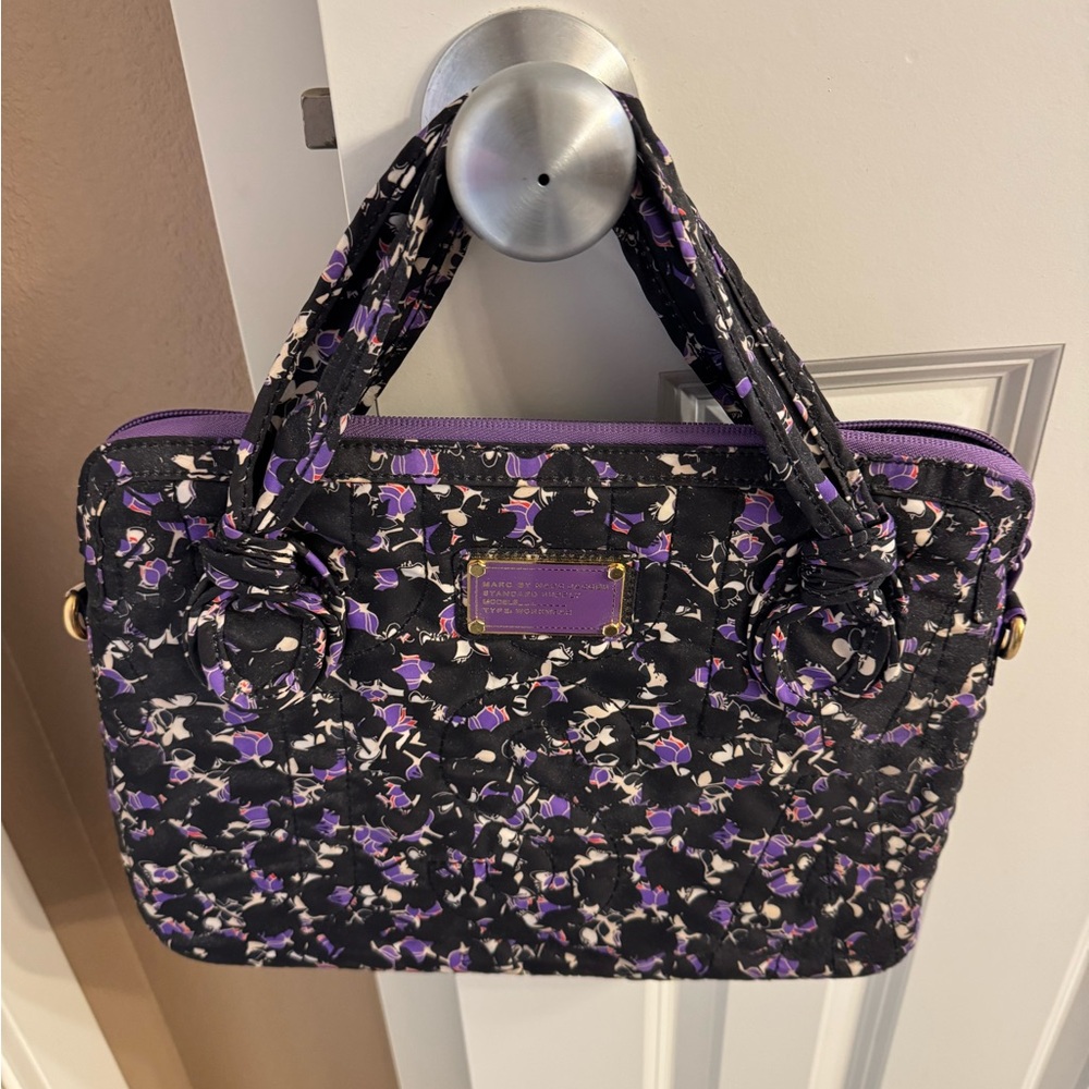 Marc Jacobs laptop bag- Floral Quilted Laptop Tote - Purple/Black